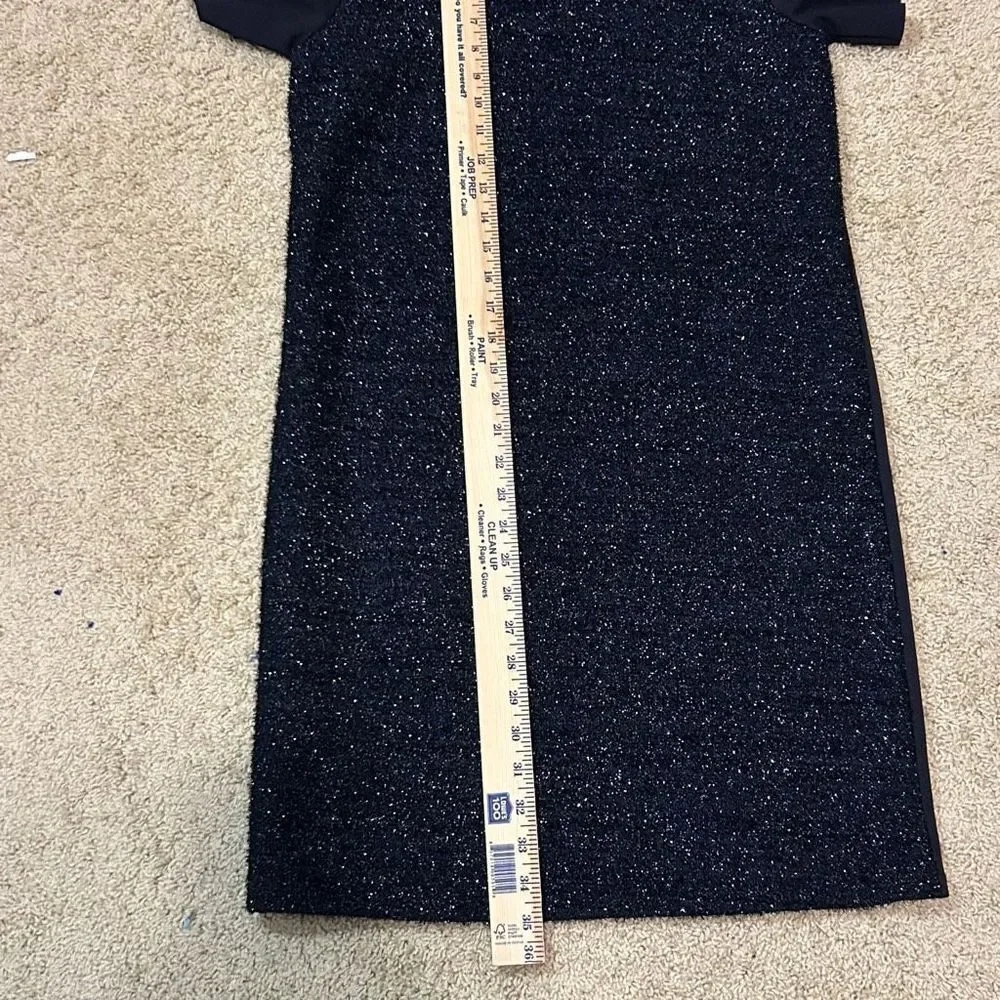 Tory Burch tinsel navy Blue Metallic Boucle Mixed Media Shift Dress‎